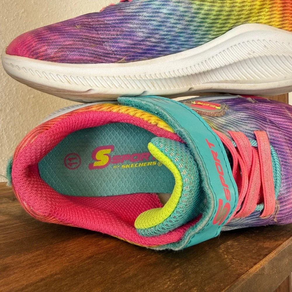 Lot of 2 Kids Sneakers Size 11 New Balance 530 & Skechers Sport Rainbow Shoes